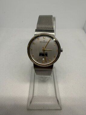 Skagen 355SGSC Silver Mesh Band Gold-Accented Dial Women’s Quartz Wristwatch